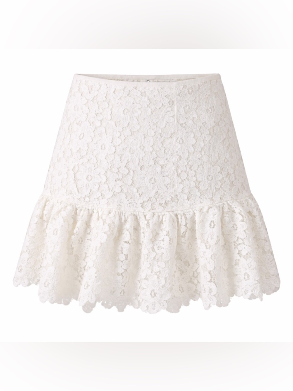 Saylor White‎ Lace Mini Skirt Ruffle Hem Coquette Bridal Cottagecore-Sz Small